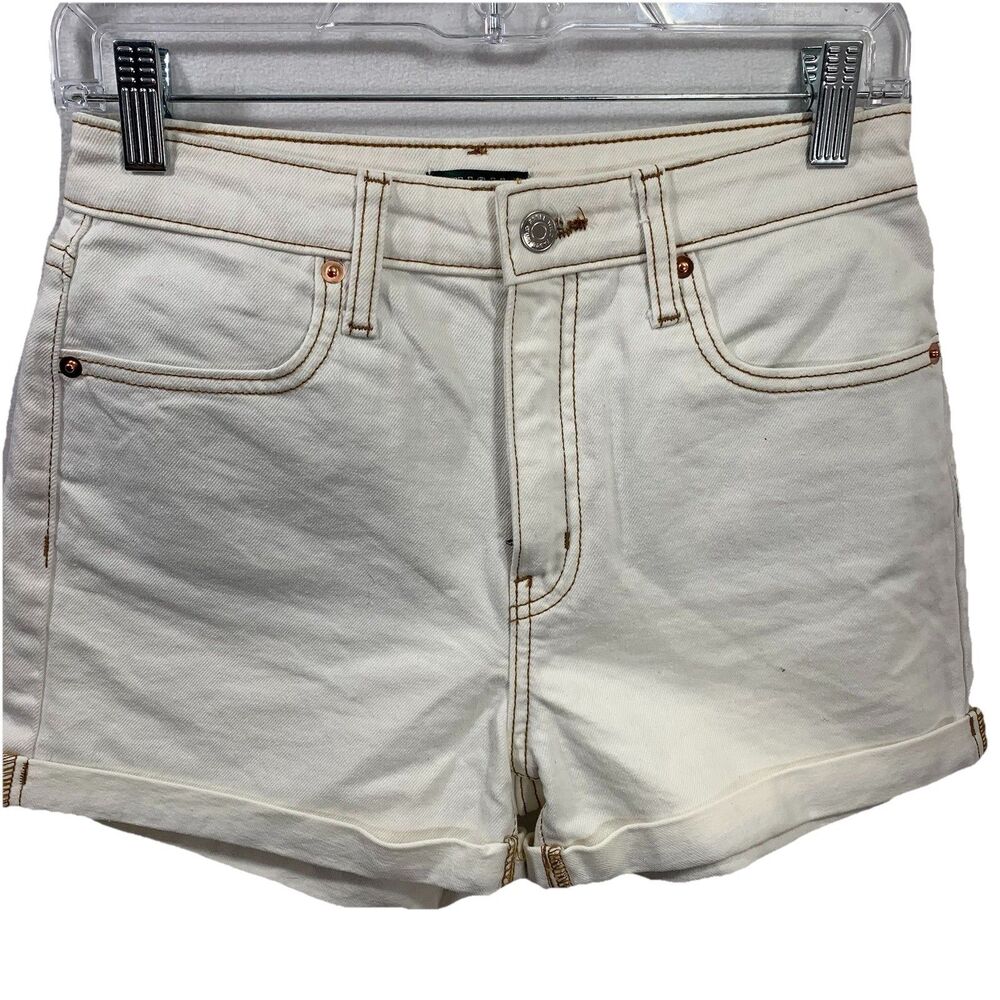 Wild Fable Denim Shorts Womens 0/25R‎ White Highest Rise Contrast Stitch Stretch